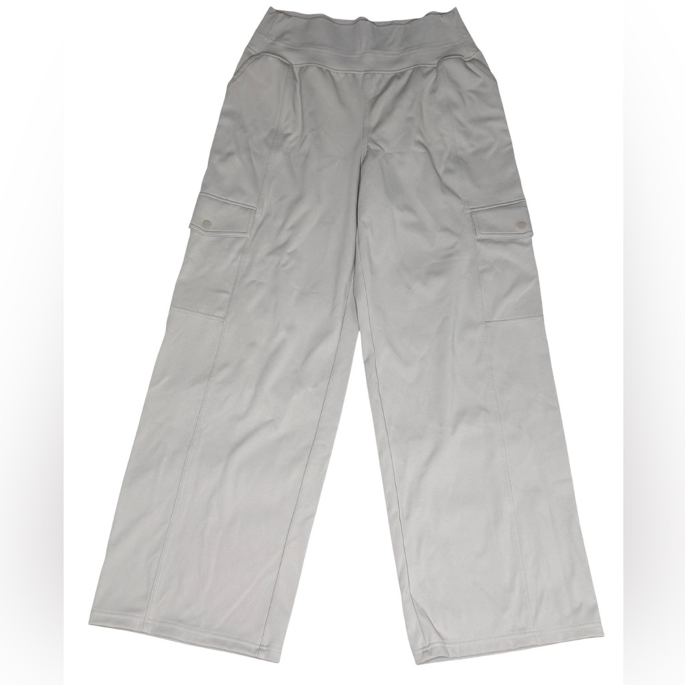 Athleta Wide Leg Cargo Pants M Taupe Gray | High Rise Travel Workwear Athleisure